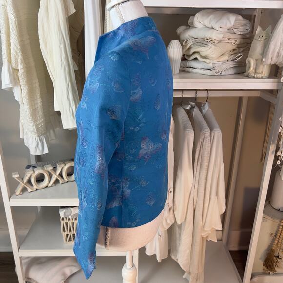 Austin Reed Petites women's size 4 blue blazer jacket, butterflies, #1834 - Picture 6 of 10